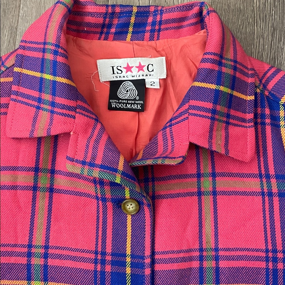 Isaac Mizrahi 90s Vintage Clueless Pink Plaid Wool Jacket Womens Size Medium Y2K - Picture 4 of 13